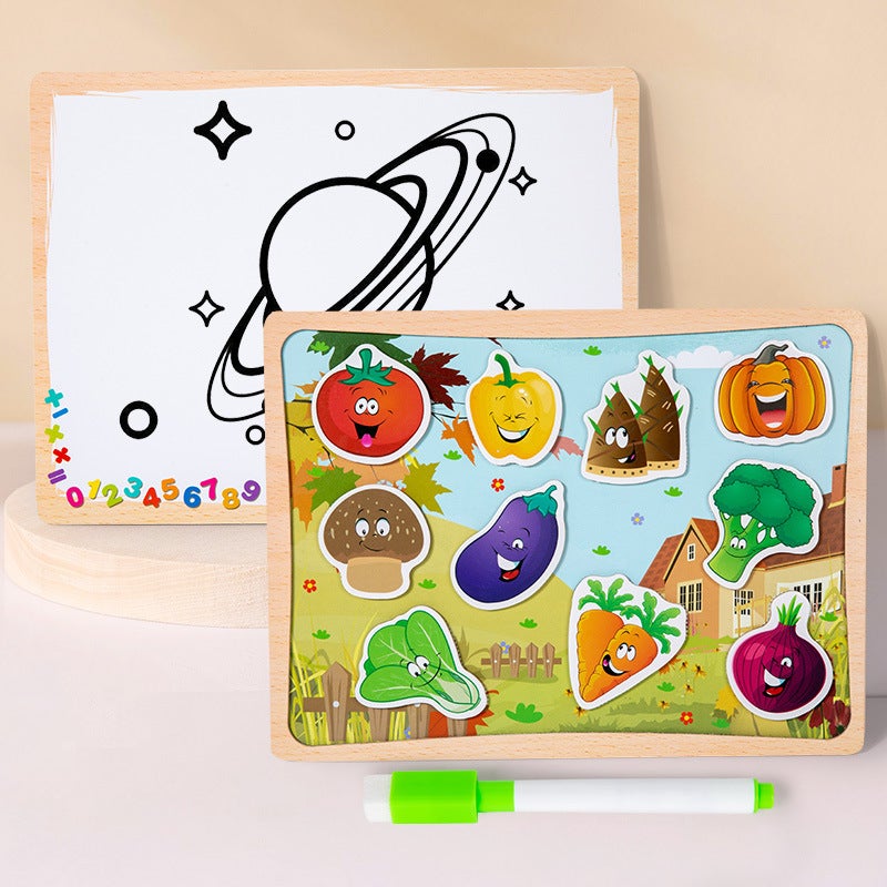 Teaching Wooden Kidsren'S Educational Magnetic Puzzles 3-6 Years Old Double-Sided Small Drawing Board Writing Erasable Toys - Image 1
